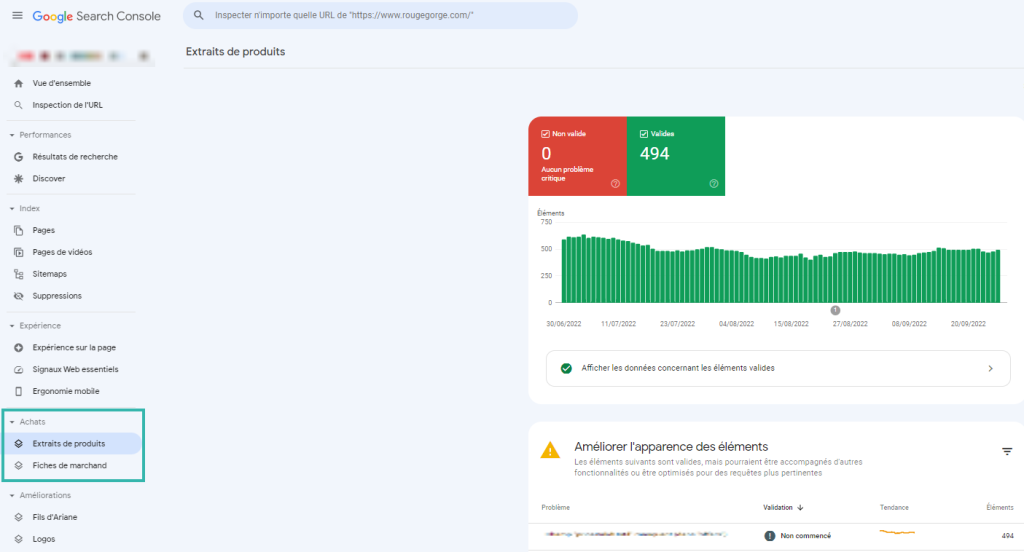 Rapport Search Console Shopping